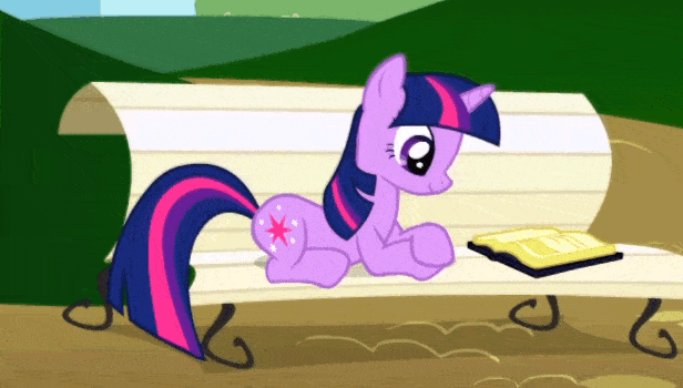 381133__safe_solo_twilight+sparkle_animated_reading_bench_griffon+the+brush+off