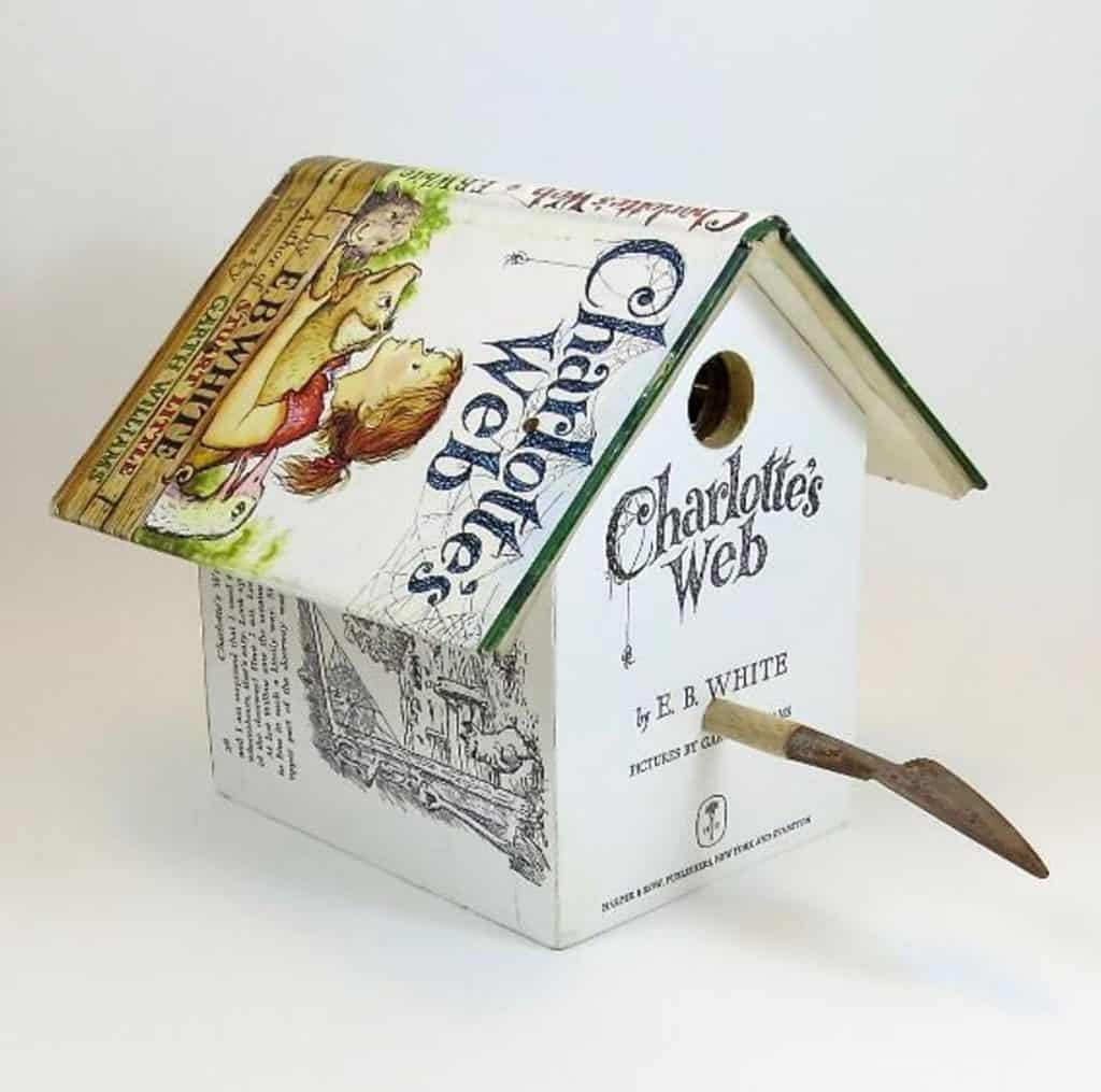 Birdhouse made out of recycled Charlotte's Web book