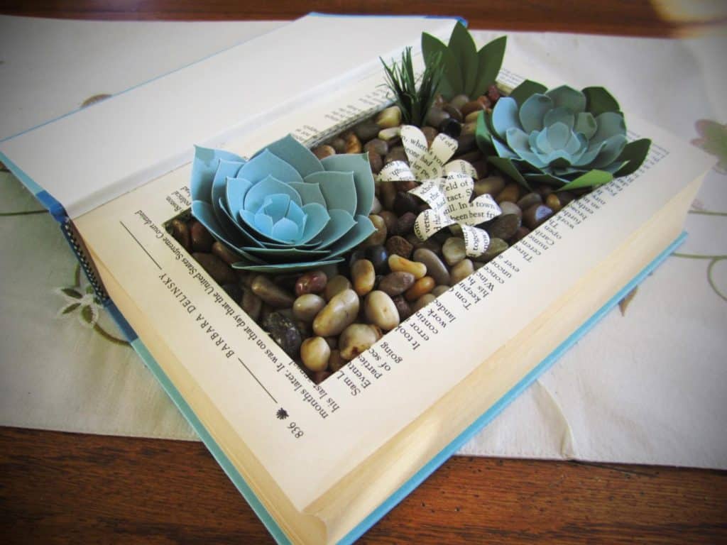 Book with cut out rectangle for succulent garden from Etsy