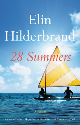 book cover for 28 Summers -- book cover is a photo of a yellow sailboat, with two people on it, on the ocean