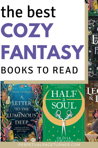 pinterest image for post - collage of book covers with text overlay that says "the best cozy fantasy books to read"
